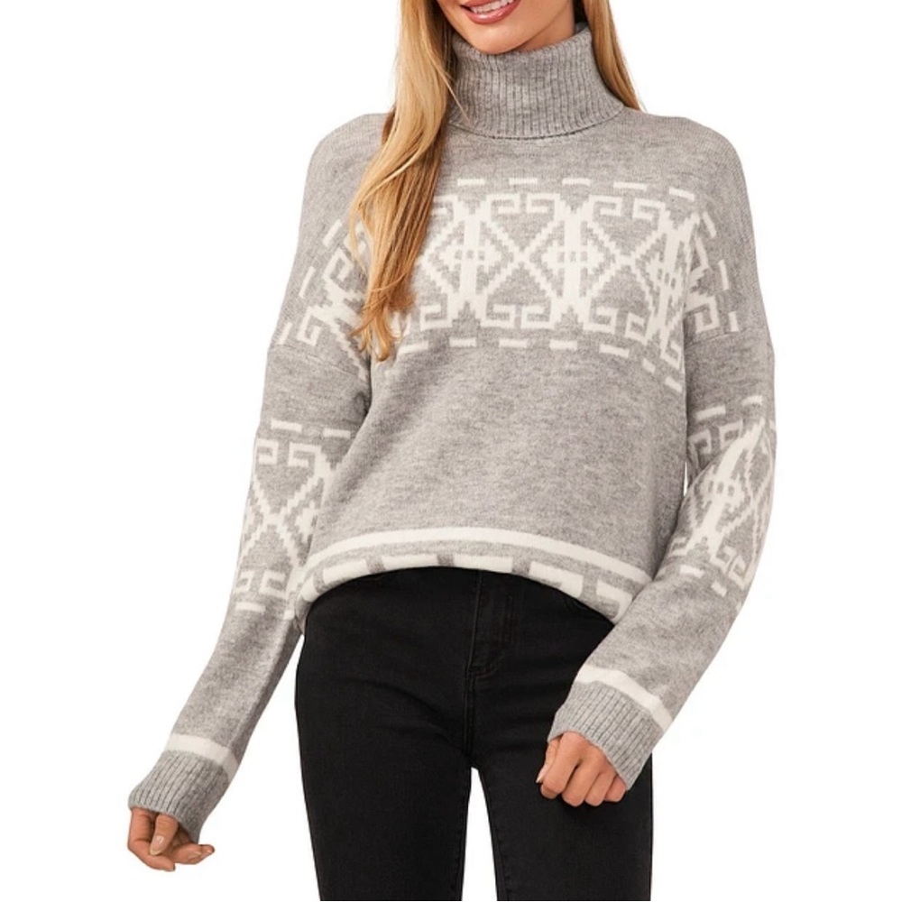 Cece Nordstrom Turtleneck Sweater Grey White